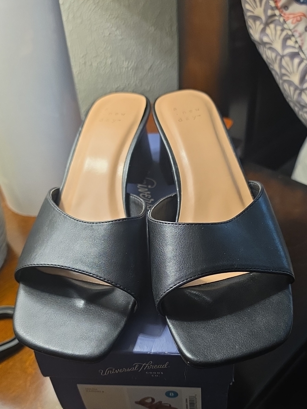 a new day Black Square-Toe Slide Mules